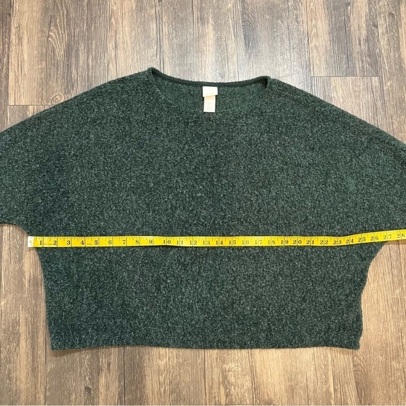 H&M Dark Green Crewneck Cropped Long Sleeves Relaxed Fit Knit Sweater Top Size M - Picture 7 of 8